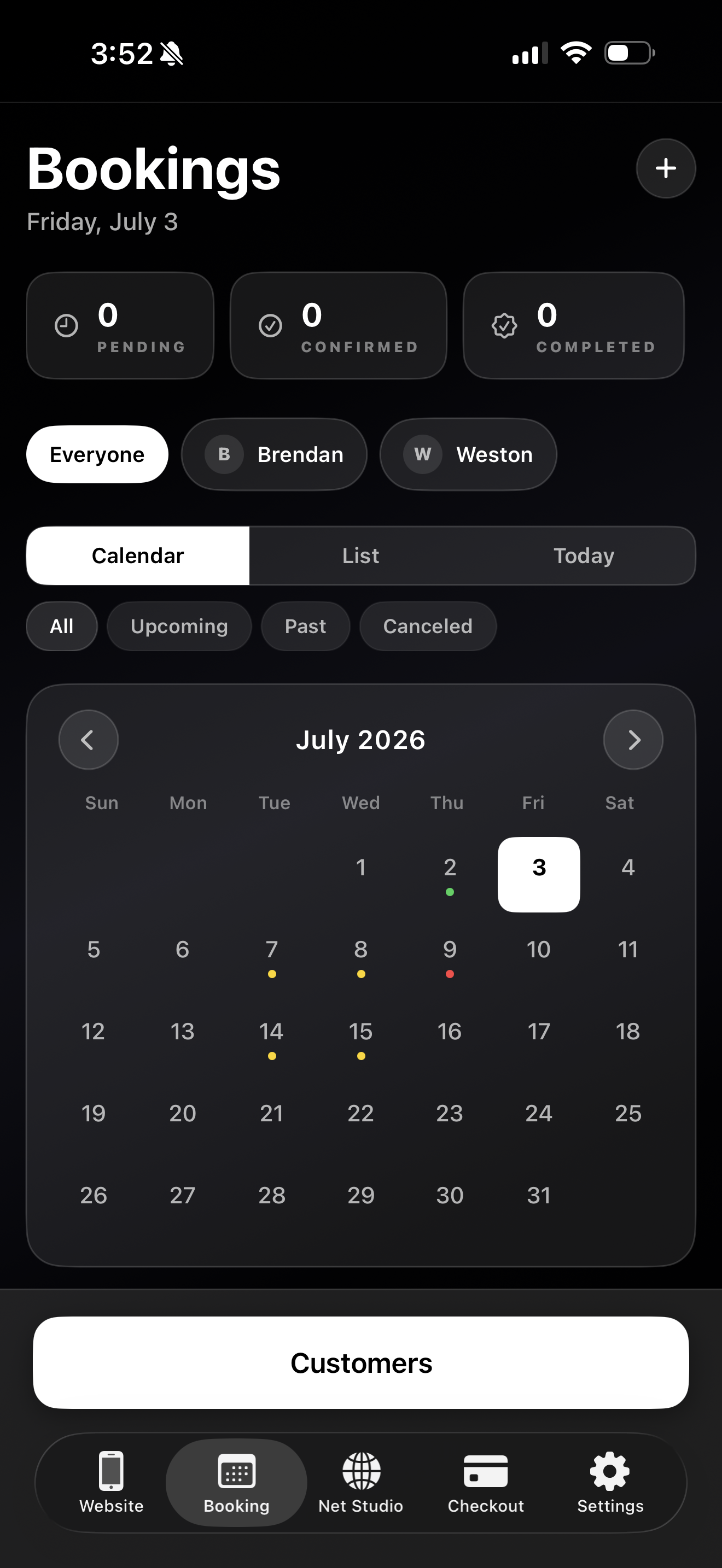 Net Studio bookings dashboard