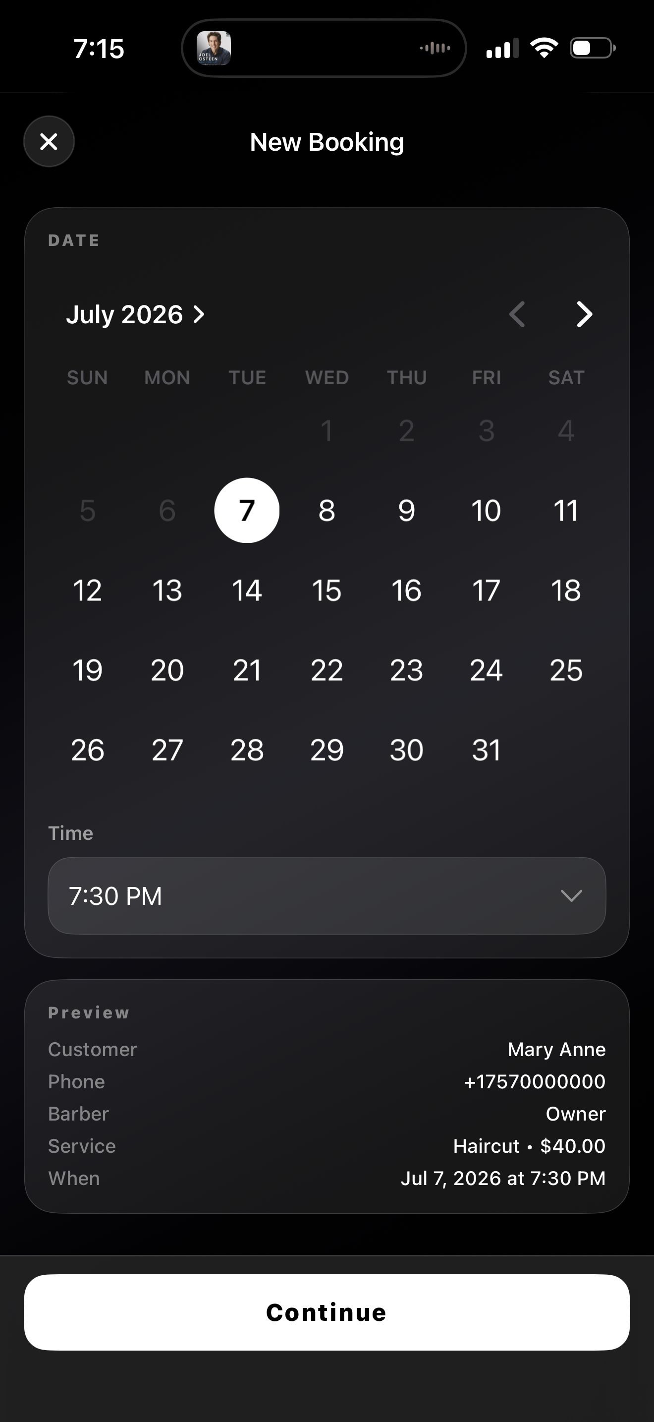 Booking date and preview inside Net Studio